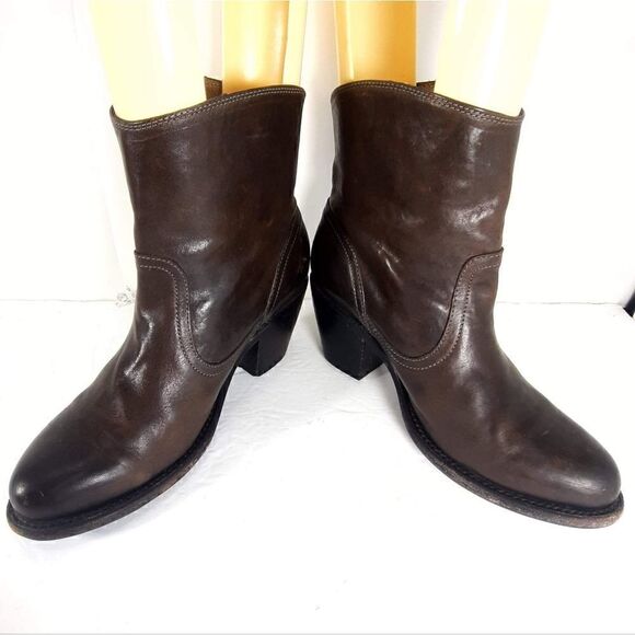 Frye Women's Leslie size 7,5 B Brown Leather Ankle Side Zip Booties Boots - Picture 5 of 15